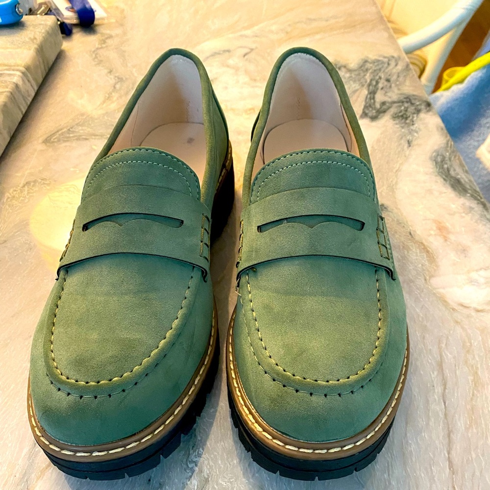Green Suede Women's Loafers